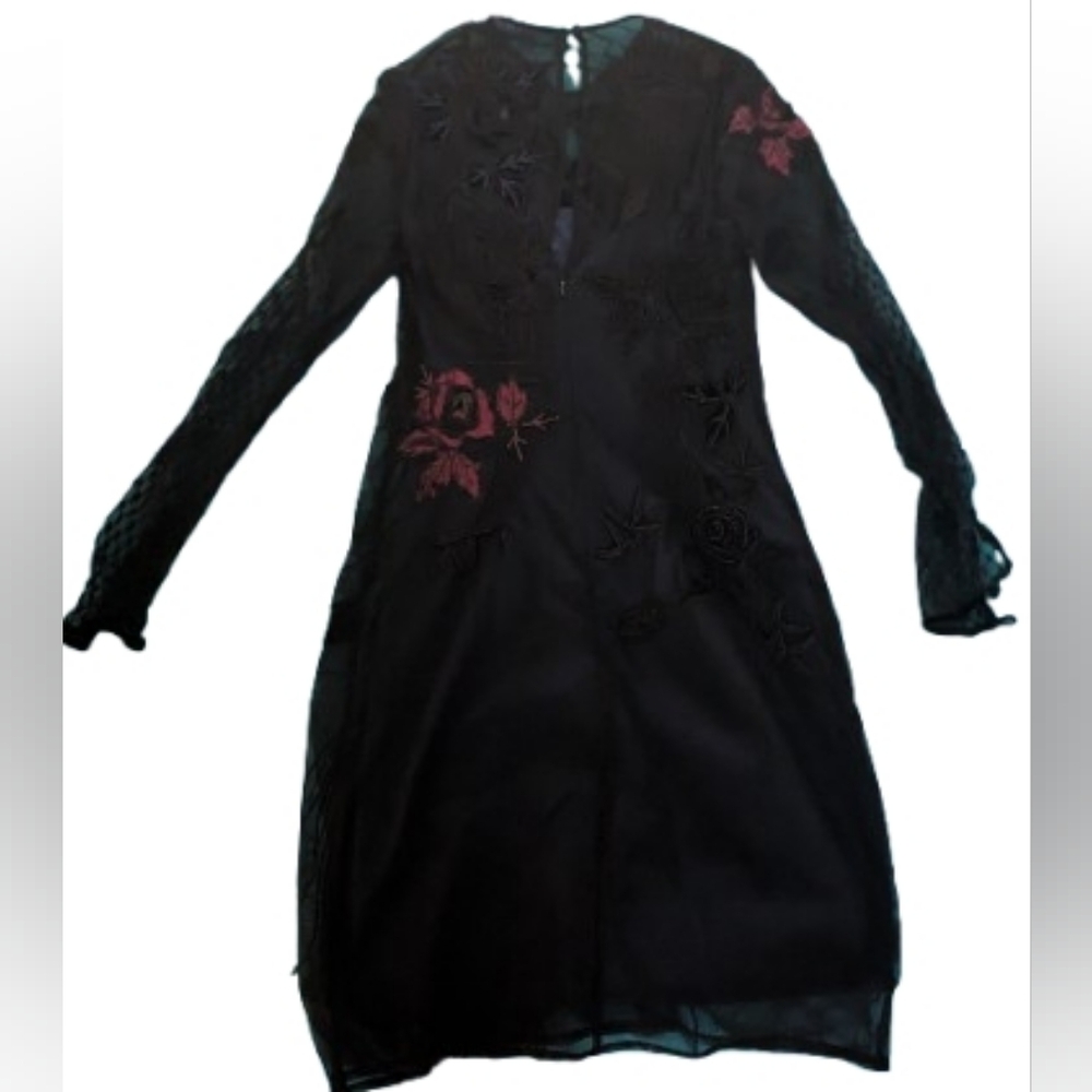 French Connection Black Dress with Red Floral Details
